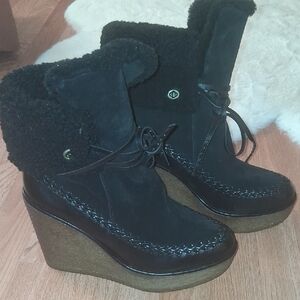 Black Coach Wedge Boots, Sz 10